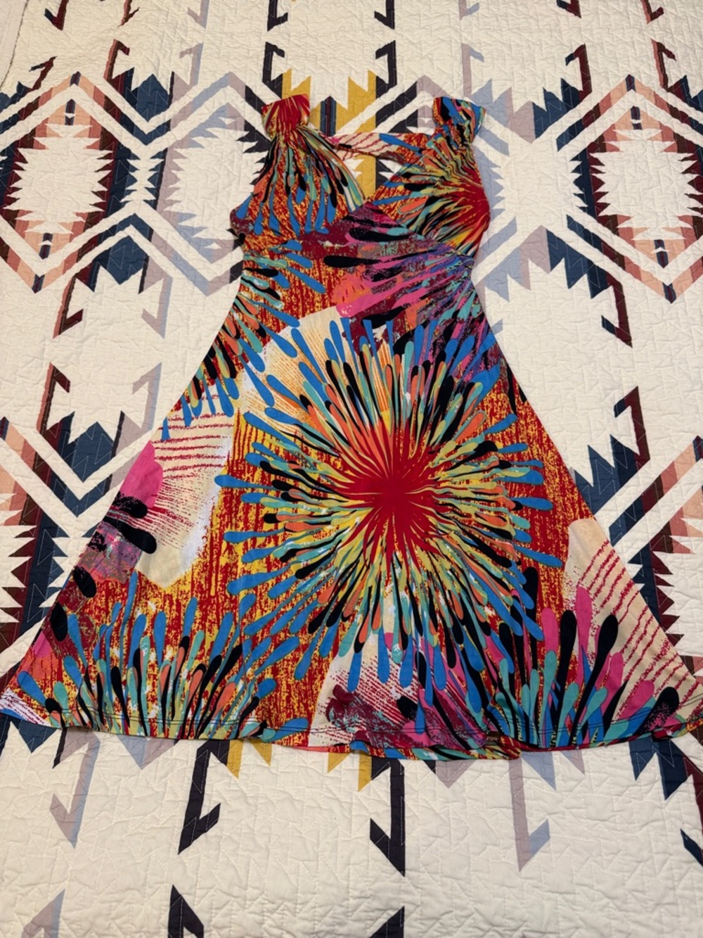 Source Unknown Bright Multicolor Midi Dress